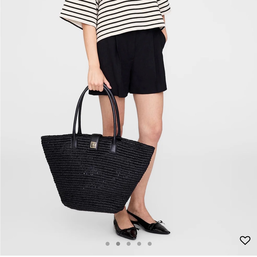 Anine Bing Raffia Lou Bag Black